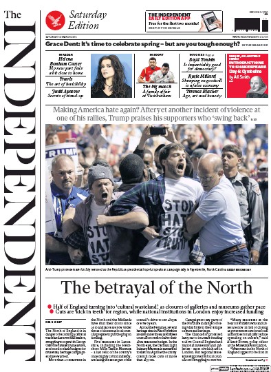 The Independent Newspaper Front Page for 12 March 2016