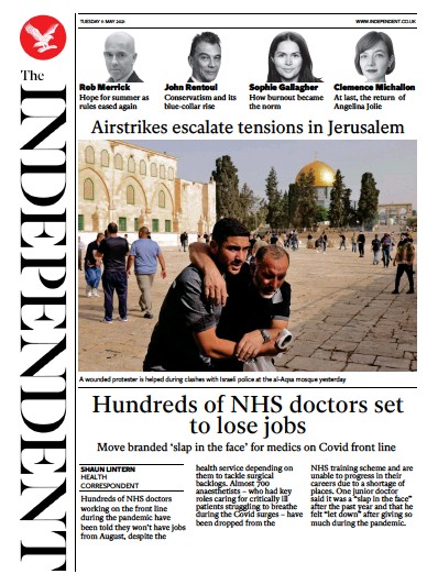 The Independent Newspaper Front Page for 12 May 2021