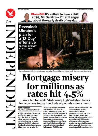 The Independent (UK) Newspaper Front Page for 12 May 2023