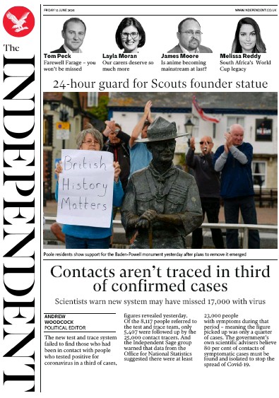 The Independent Newspaper Front Page for 12 June 2020