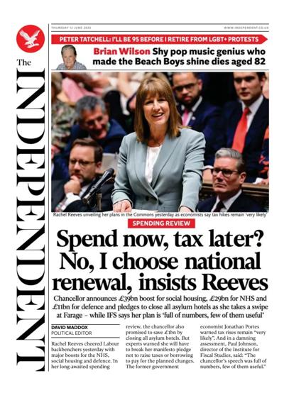 The Independent (UK) Newspaper Front Page for 12 June 2025