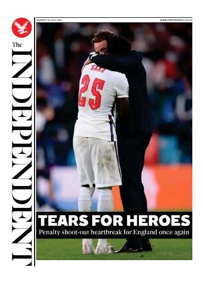 The Independent (UK) Newspaper Front Page for 12 July 2021