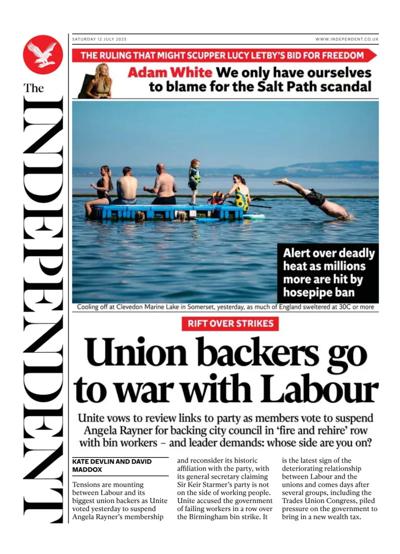 The Independent (UK) Newspaper Front Page for 12 July 2025