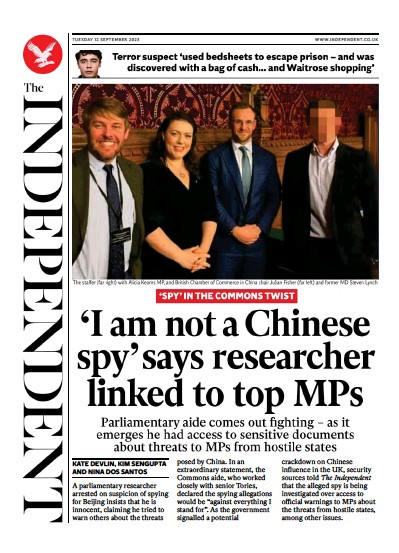 The Independent (UK) Newspaper Front Page for 12 September 2023
