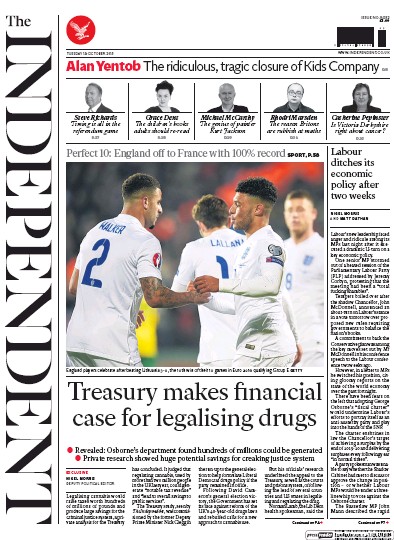 The Independent Newspaper Front Page for 13 October 2015