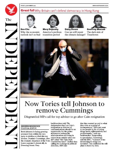 The Independent Newspaper Front Page for 13 November 2020