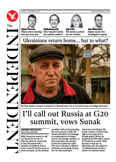 The Independent (UK) Newspaper Front Page for 13 November 2022