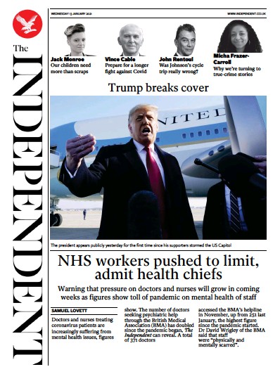 The Independent (UK) Newspaper Front Page for 13 January 2021