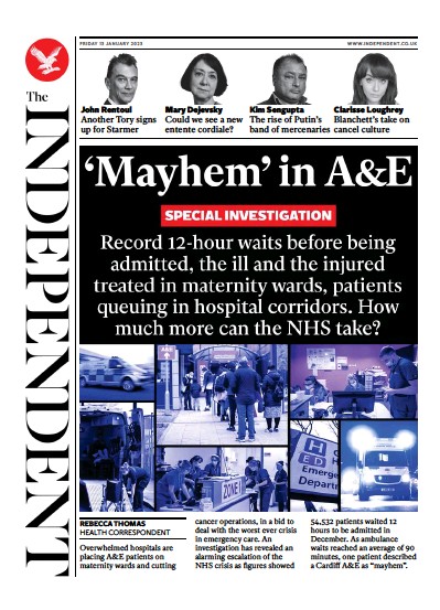 The Independent (UK) Newspaper Front Page for 13 January 2023