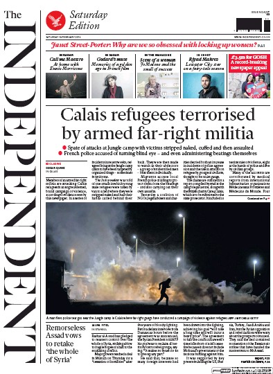 The Independent Newspaper Front Page for 13 February 2016
