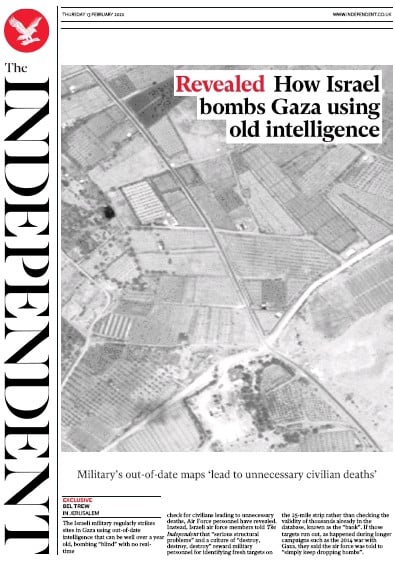 The Independent Newspaper Front Page for 13 February 2020