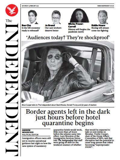 The Independent Newspaper Front Page for 13 February 2021