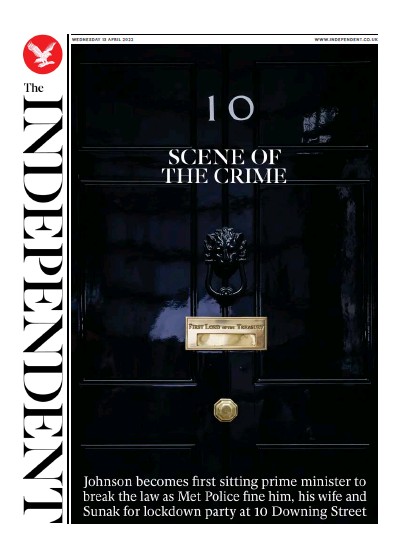 The Independent (UK) Newspaper Front Page for 13 April 2022
