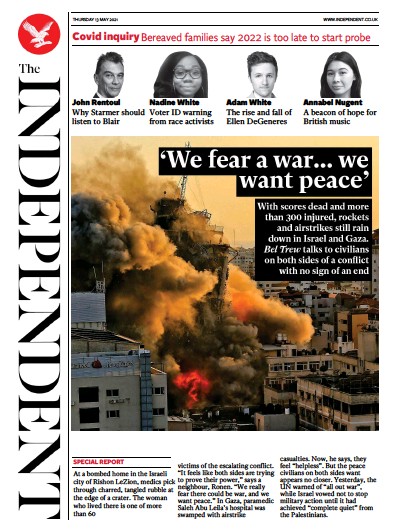 The Independent Newspaper Front Page for 13 May 2021