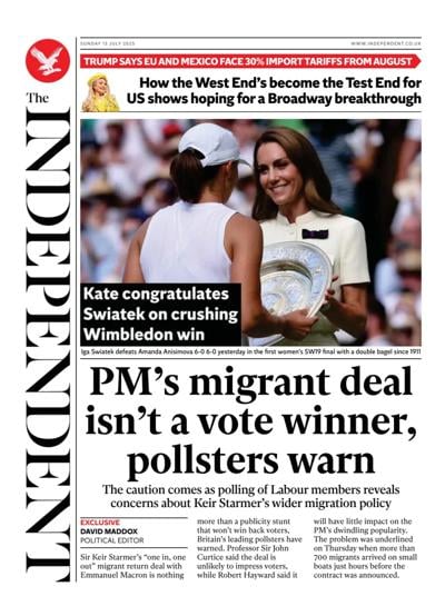 The Independent (UK) Newspaper Front Page for 13 July 2025