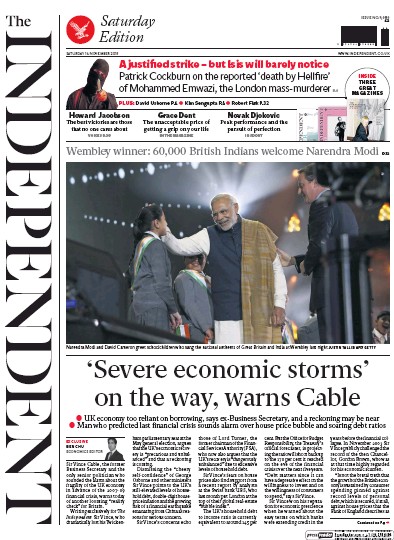 The Independent Newspaper Front Page for 14 November 2015