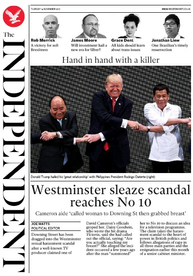 The Independent Newspaper Front Page for 14 November 2017