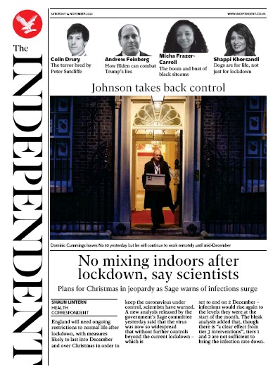 The Independent Newspaper Front Page for 14 November 2020