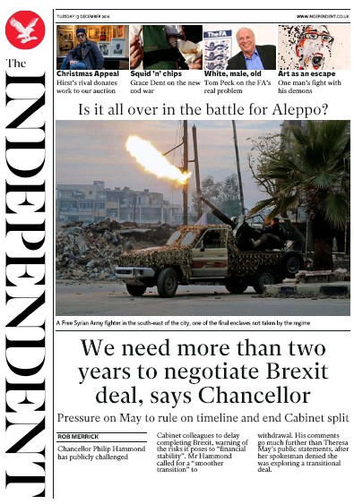 The Independent Newspaper Front Page for 14 December 2016