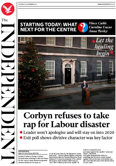 The Independent Newspaper Front Page for 14 December 2019