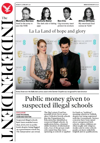 The Independent Newspaper Front Page for 14 February 2017