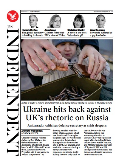 The Independent Newspaper Front Page for 14 February 2022