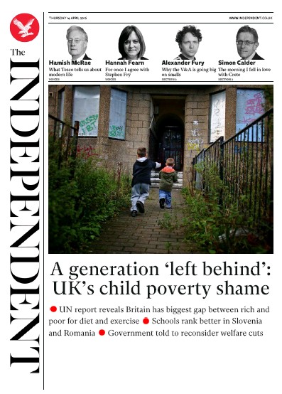 The Independent Newspaper Front Page for 14 April 2016