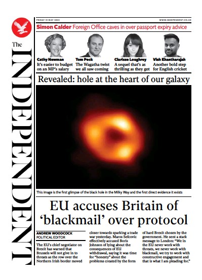 The Independent (UK) Newspaper Front Page for 14 May 2022