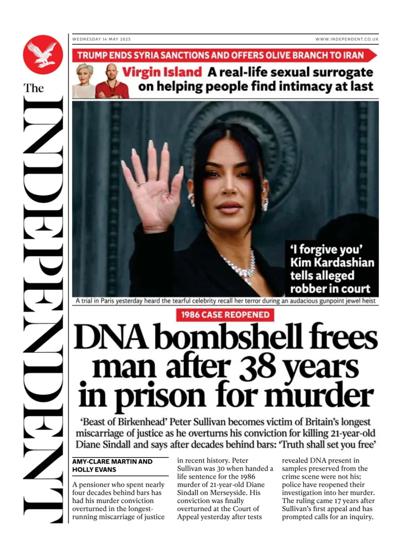 The Independent (UK) Newspaper Front Page for 14 May 2025