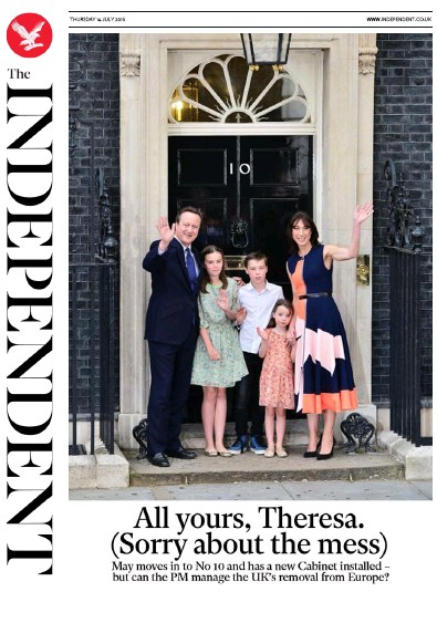The Independent Newspaper Front Page for 14 July 2016