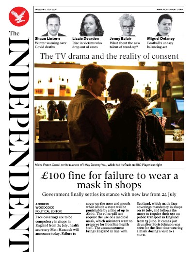 The Independent Newspaper Front Page for 14 July 2020