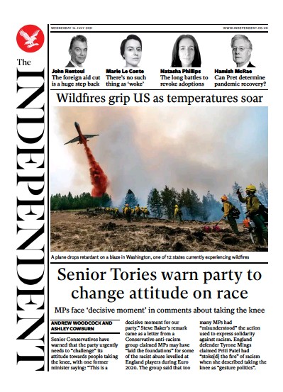 The Independent (UK) Newspaper Front Page for 14 July 2021