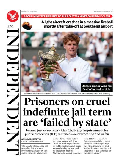 The Independent (UK) Newspaper Front Page for 14 July 2025