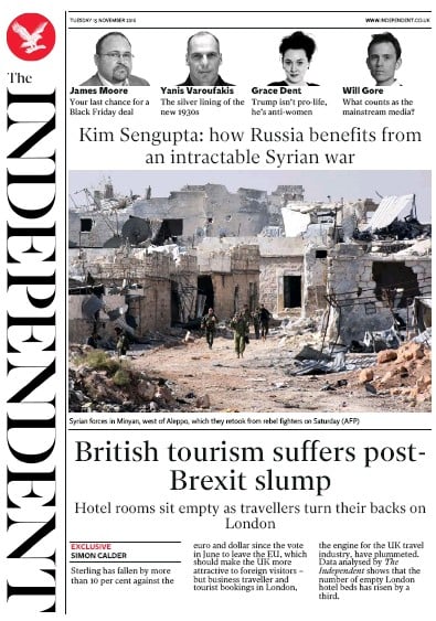The Independent Newspaper Front Page for 15 November 2016