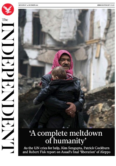The Independent Newspaper Front Page for 15 December 2016
