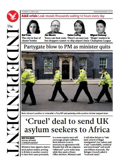 The Independent Newspaper Front Page for 15 April 2022