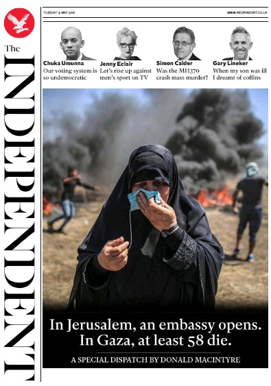 The Independent (UK) Newspaper Front Page for 15 May 2018