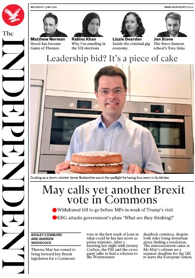 The Independent Newspaper Front Page for 15 May 2019