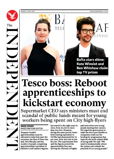 The Independent (UK) Newspaper Front Page for 15 May 2023
