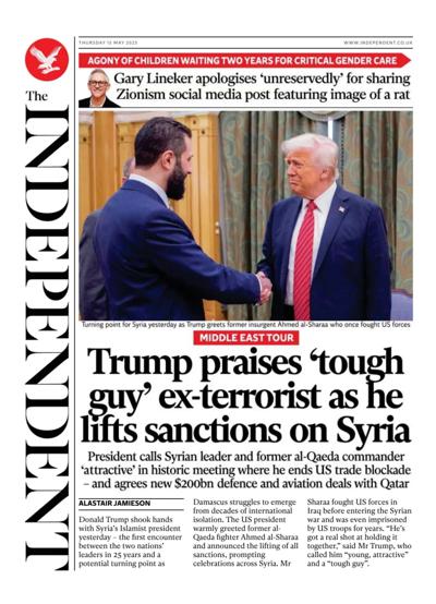 The Independent (UK) Newspaper Front Page for 15 May 2025