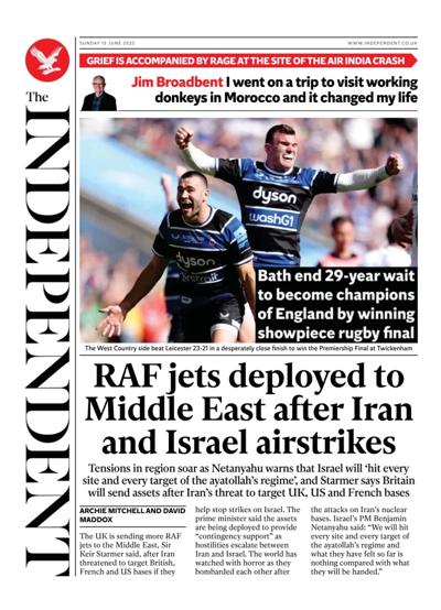 The Independent (UK) Newspaper Front Page for 15 June 2025