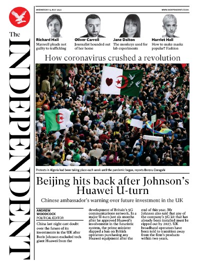 The Independent Newspaper Front Page for 15 July 2020