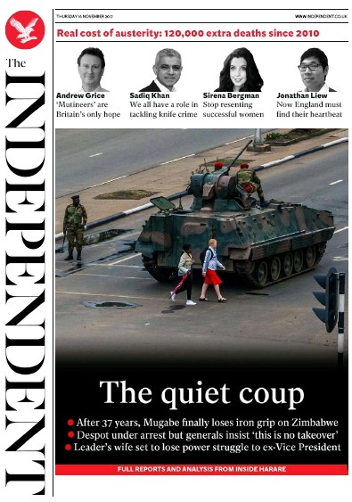 The Independent Newspaper Front Page for 16 November 2017