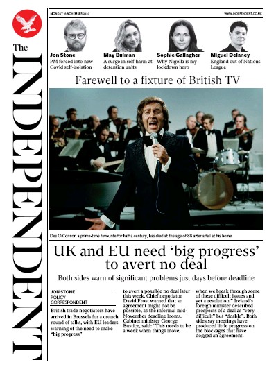 The Independent Newspaper Front Page for 16 November 2020