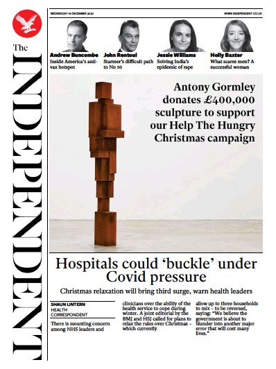 The Independent Newspaper Front Page for 16 December 2020