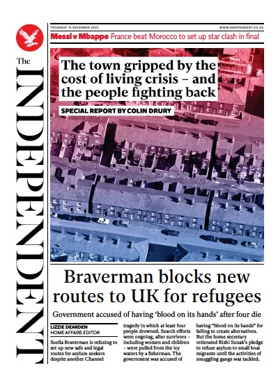 The Independent (UK) Newspaper Front Page for 16 December 2022