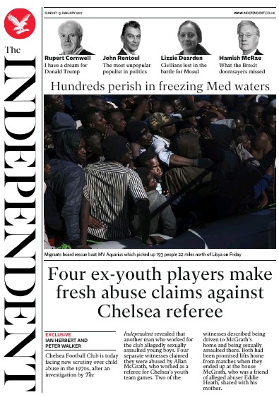 The Independent Newspaper Front Page for 16 January 2017