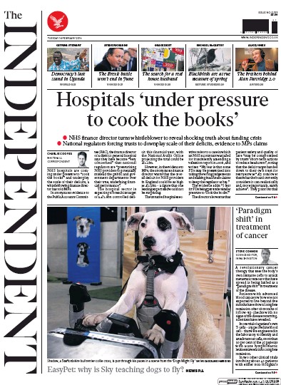 The Independent Newspaper Front Page for 16 February 2016