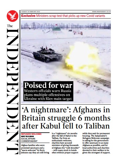 The Independent Newspaper Front Page for 16 February 2022