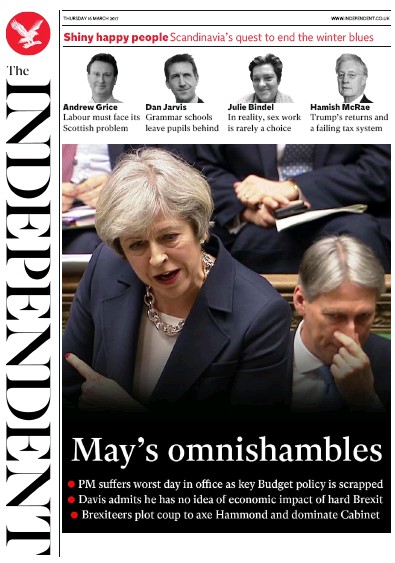 The Independent Newspaper Front Page for 16 March 2017